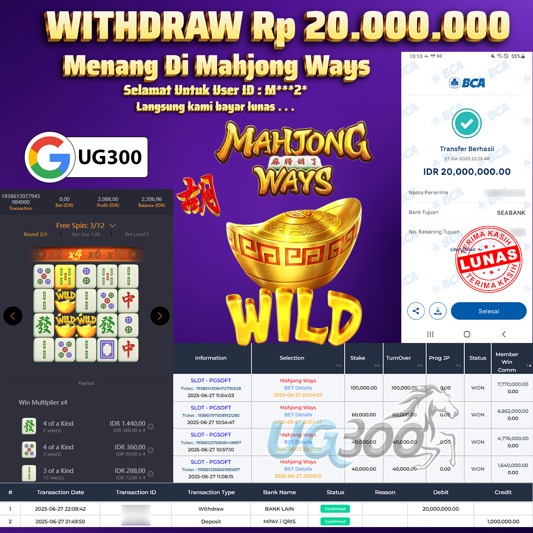 UG300 MAHJONG WAYS JACKPOT Rp.20,000,000- DI BAYAR TUNTAS